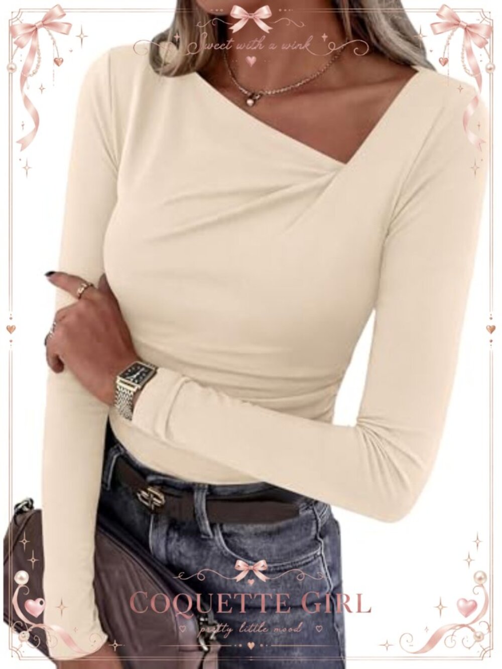 Ribbed Knit Asymmetrical Long Sleeve Y2K Ruched Fitted Top